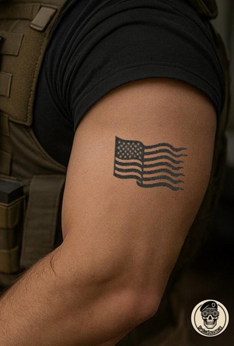 Waving American Flag Tattoo | Patriotic Military Flash Design | Digital ...