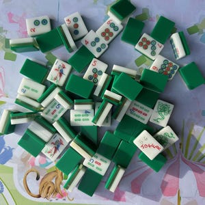 Gorgeous Vintage 1960s Triple Layer Green Lucite Mahjong Set by