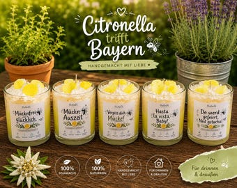 Vela con aroma a citronela, vela de limón, vela de verano, vela de cera de soja, idea de regalo, balcón, jardín, vela antimosquitos, decoración de verano, decoración bávara, hecha a mano