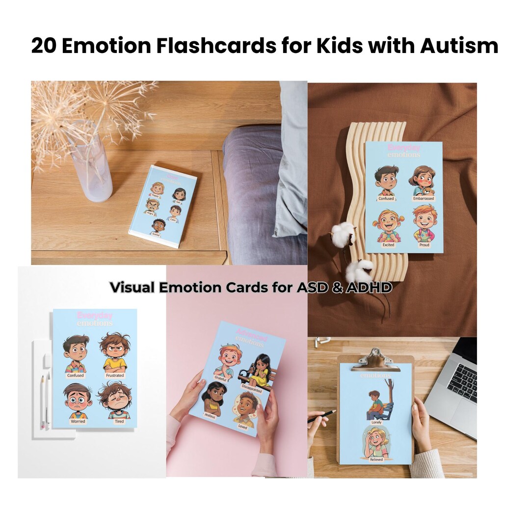 Printable Emotion Flashcards for Autism – 20 Visual Feelings Cards for ...