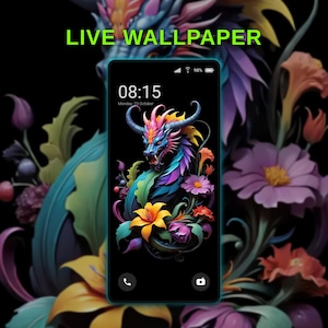 Vibrant Floral Dragon Live Wallpaper Bundle | Colorful Fantasy Background | Mythical Art for iPhone & Android