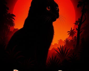Purrassic Park Poster Lustige Katze Wandkunst Pop Kultur Katzenkunst Digitaldruck Schrullig Wohnkultur Geschenk für Katzenliebhaber Film Parodie Katzenposter