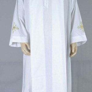 Priest Robe with White Collar and Cross Embroidery, Made-to-Order Clergy Cassock