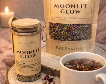 Moonlit Glow Kräutertee · Loser Tee mit Kamille, Zitronenverbena, Lavendel, Rosenblüte & Pfef · Calm Kräuter Tee · Handgefertigt in Deutschland