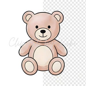 Puede incluir: Ilustraci&oacute;n de estilo acuarela de un oso de peluche. El oso es de color rosa claro con una barriga color crema y ojos y nariz negros. El oso tiene una expresi&oacute;n amigable y est&aacute; delineado en negro.