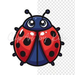 Kawaii red and black ladybug PNG clipart with dark blue head