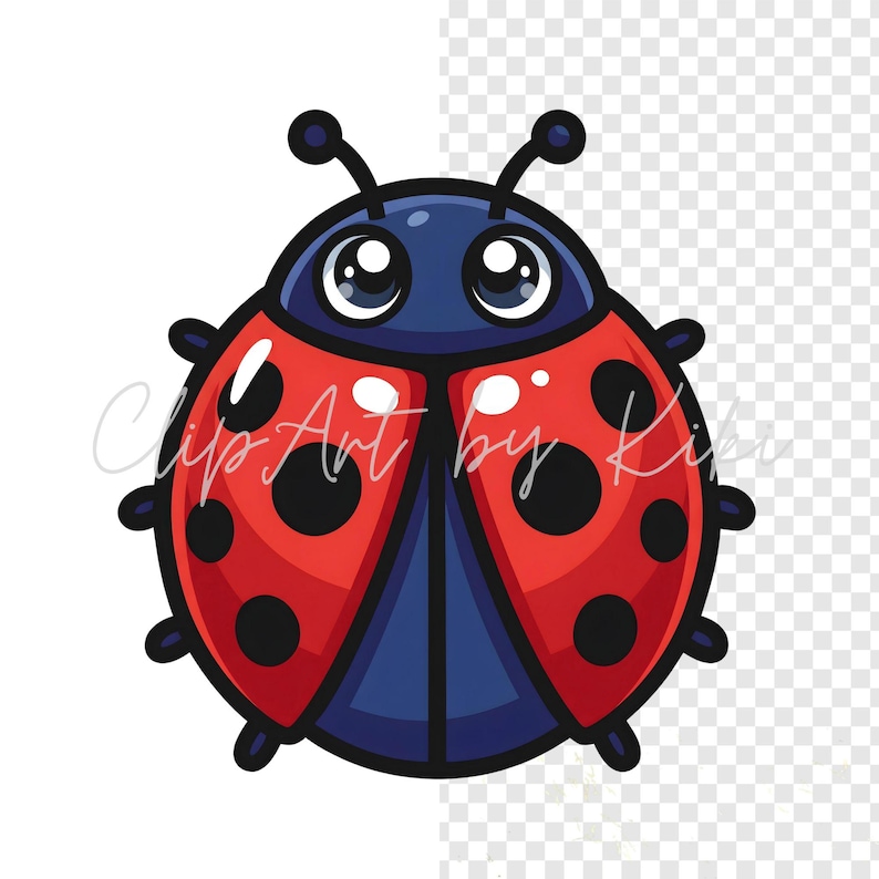 Kawaii red and black ladybug PNG clipart with dark blue head
