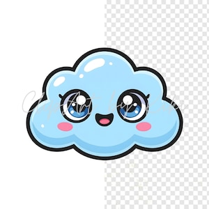 Kawaii light blue cloud PNG clipart with smiling face