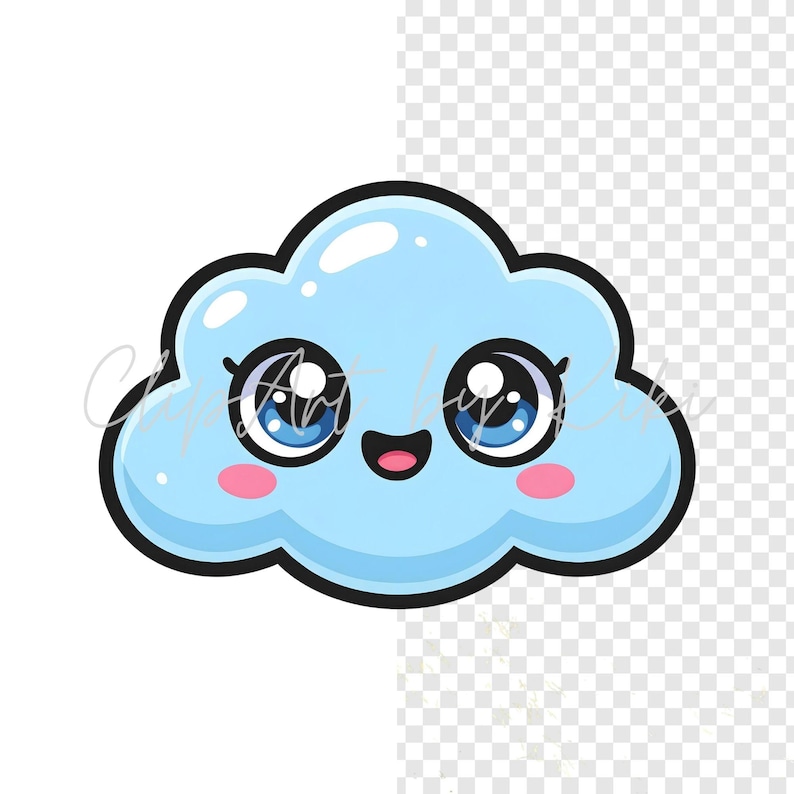 Kawaii light blue cloud PNG clipart with smiling face