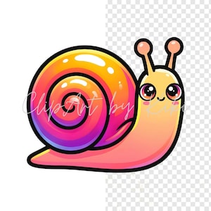 Kawaii pink and orange snail PNG clipart with rainbow spiral shell
