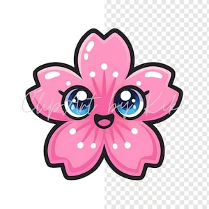 Kawaii pink blossom flower PNG clipart with five petals and white details