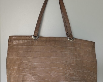 Bolso de piel vintage Patterson, bolso de hombro con efecto cocodrilo, años 80 y 90, de piel auténtica y ante marrón.