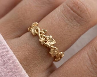 Ivy Leaf Vine Wrap Ring, Nature Inspired Ring, Botanical Wedding Band,Dainty Stacking Promise Ring,14K Gold Cottagecore Jewelry Gift for Her