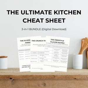 Kitchen Cheat Sheet Bundle, Küchen Spickzettel Gewürze & Garzeiten, Food Matrix PDF, Clean Eating Guide, Digital Download, DIN A4 Poster