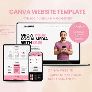 Modello di sito web Canva per agenzia di social media, modello di sito web per social media manager, sito web per agenzia, sito web di una pagina, landing page