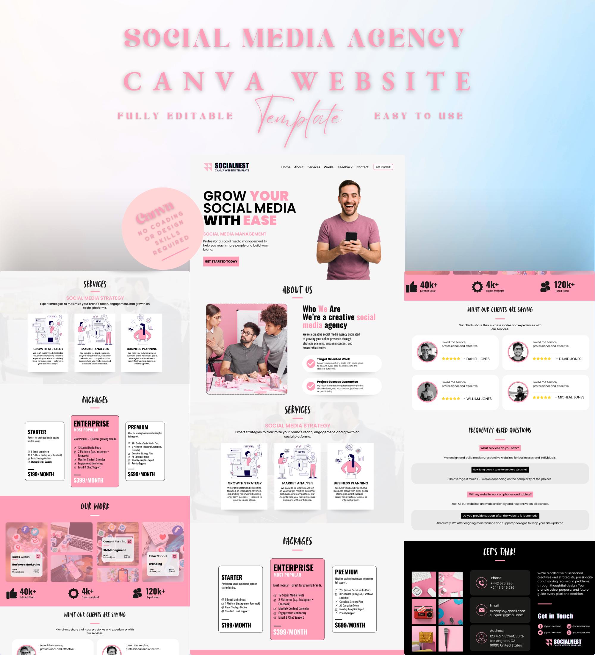 Editable Canva Website Template for Social Media Agency, Social Media ...