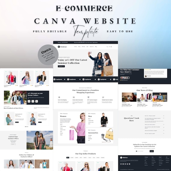 E-Commerce Canva Website Template, Editable Online Store Website, Canva Landing Page, Product Showcase Template, One Page Website Template
