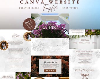 Plantilla de sitio web de Canva para bodas con flores, sitio web de bodas personalizable de Canva, plantilla de sitio web de bodas editable, plantilla de página de destino
