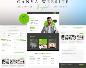 Hellgrünes Persönliches Portfolio Canva Website Template | Bearbeitbare Portfolio-Landing-Seite | One Page Canva Website