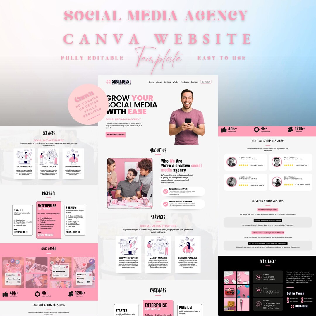 Canva Website Template for Social Media Agency, Social Media Managers ...