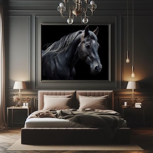 Majestic Black Horse Silhouette Art Portrait, Dark Moody Equine Digital Art, Horse Lover Gift, Instant Download