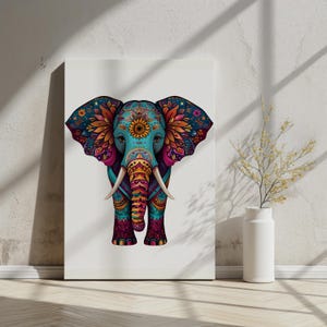 Minimalist Elephant Wall Art Print, Mandala Animal Illustration, White Background Boho Decor, Digital Download Printable