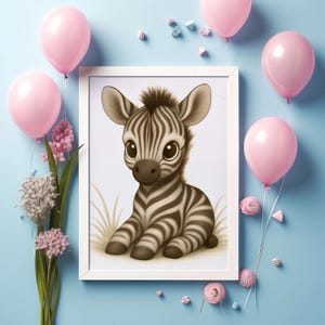 Nursery Print Cute Baby Zebra Safari Animal Digital Download Jungle Wall Art Printable Kids Room Decor