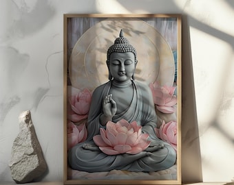 Buddha in Pink Lotus Poster: Tranquil Watercolor Meditation Art (Printed Poster)