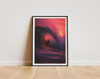 Sunset Ocean Wave Surf Poster: Strandhaus Dekor (Digitaler Download)