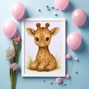 Cute Baby Giraffe Nursery Print, Safari Animal, Digital Download, Jungle Animal Wall Art, Printable Nursery Decor for Kids Room