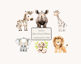 Safari Baby Animal Clipart Bundle, African Animals (Digital Download) PNG files with Transparent Background