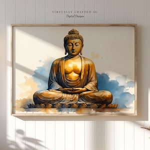 Buddha Wall Art Printable - Golden Watercolour Meditation Poster, Zen Boho Decor, Mindfulness Digital Download, Instant Download.