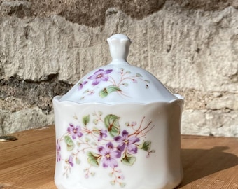 Azucarero antiguo con decoración morada / Porcelana Eschenbach / Vajilla bávara
