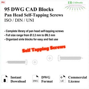 DWG CAD Library – Pan Head Self-Tapping Screws Ø2.2–6.3 | 95 AutoCAD Blocks | Technical Drawing Download