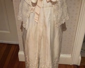 Exquisite Vintage Victorian Edwardian Christening Baptism Gown Coat in lavish Embroidered Ecru Silk Darling Baby Booties
