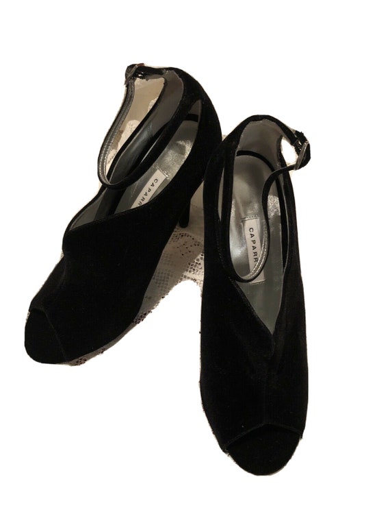 Beautiful Black Velvet High Heel Shoes with Peep T