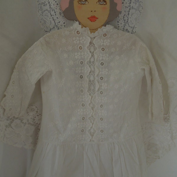 Darling Vintage Victorian Edwardian Childs White Dress Drop-Waisted Pretty details Perfect for a tiny Flower Girl at a Vintage Wedding