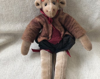 Darling Vintage Monkey in Felt Clorhing and Hat