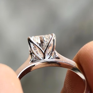 Radiant Moissanite Diamond Engagement Ring, Tulip Prong Setting, Handmade Bridal Ring, Proposal or Anniversary Gift, Proposal Ring for Women