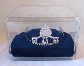 8x6x5" Tiara Crown with Combs Display Case with Velvet Cushion for Pageant or Princess