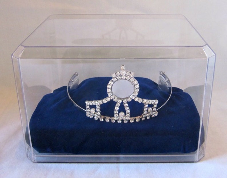 8x6x5 Round Crown Tiara Display Case with Velvet Cushion for Pageant or Princess image 3