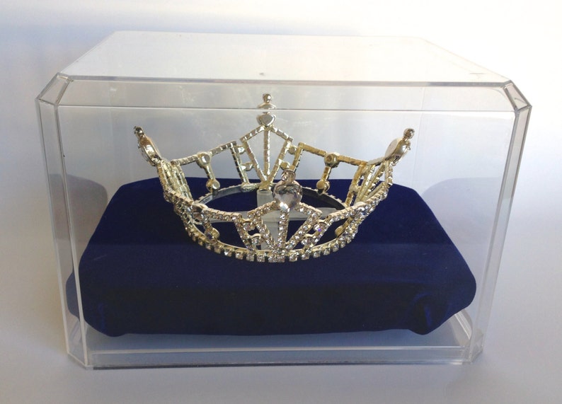 8x6x5 Round Crown Tiara Display Case with Velvet Cushion for Pageant or Princess image 1