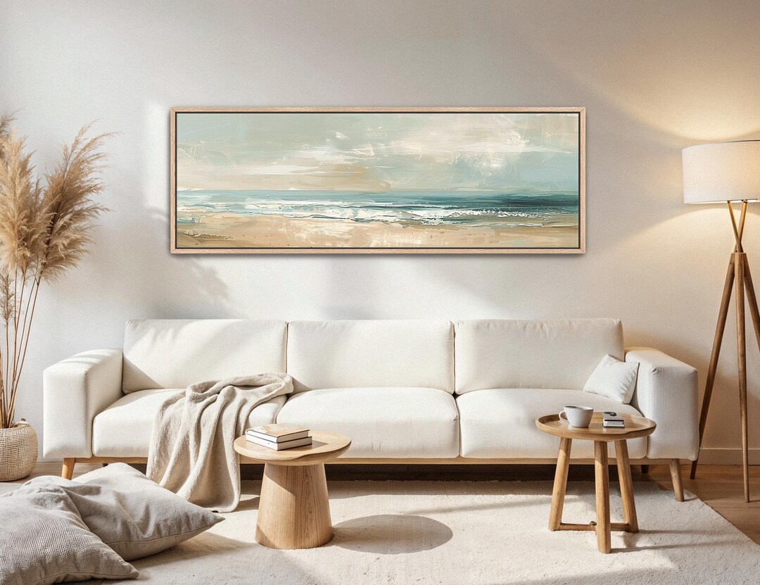 Panoramic Ocean Beach Framed Canvas Wall Art – Coastal Canvas Seascape ...