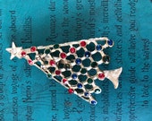 Vintage Christmas Tree Crystal Rhinestone Brooch Pin Costume Jewelry JCLA
