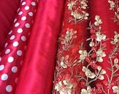 58 quot Wide Red Fabrics Lining Chiffon Gabardine Taffeta Satin White Polka Dot Embroidered Beaded Rhinestone 3D Gold Floral Tulle Pearl Beads