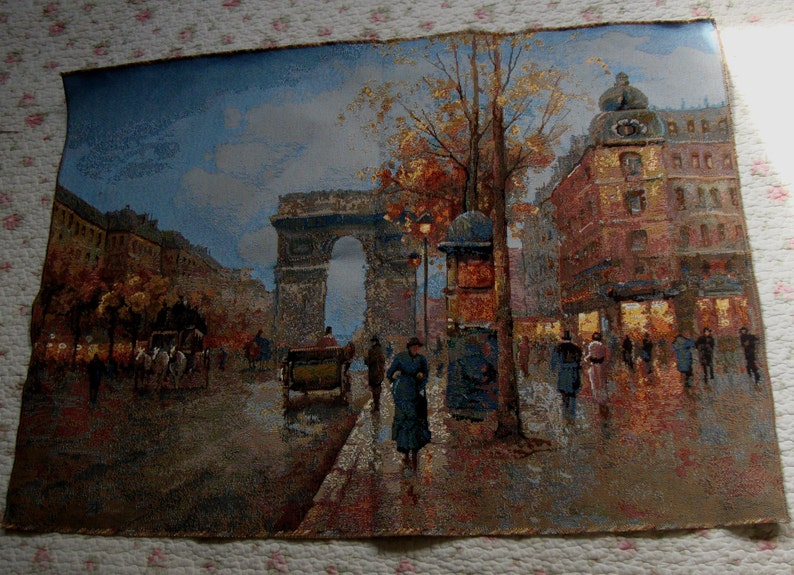 Romantic Russian Tapestry Fabric Vintage Paris Wall Hanging Pillow Cushion Ottoman Upholstery French Tapestry Arc de Triomphe France 134 #2