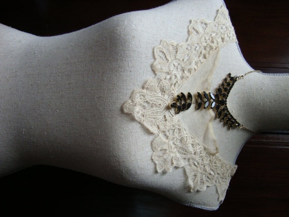 1900's Antique Nude Lace Cotton Collar Tulle Lace