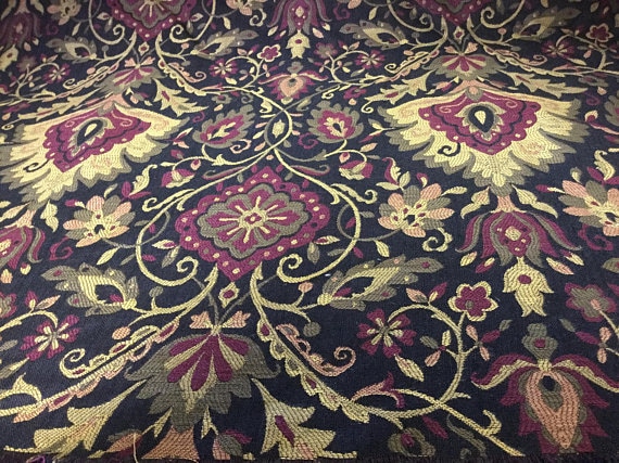 Purple Plum Gold Brocade Damask Trellis French Empire Vine Upholstery Drapery