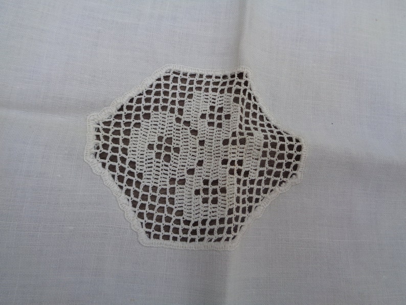 Vintage Cotton Linen Tablecloth Card Table Cover Filet Crochet Etsy