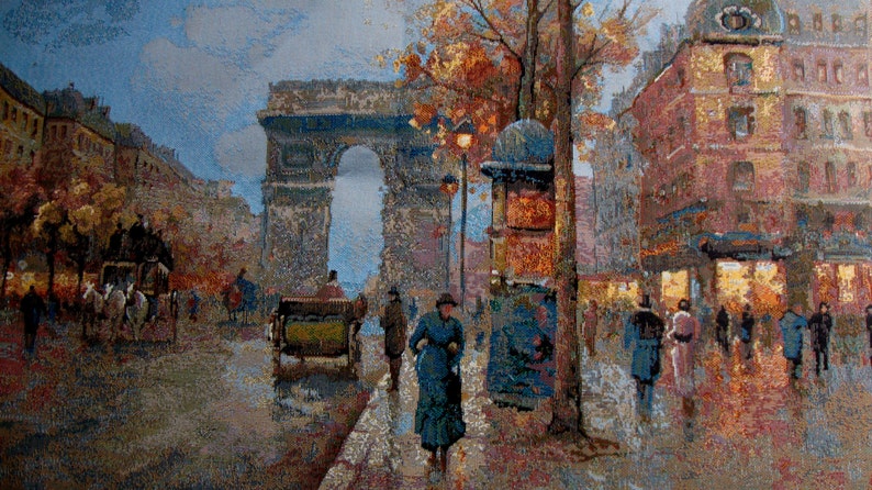 Romantic Russian Tapestry Fabric Vintage Paris Wall Hanging Pillow Cushion Ottoman Upholstery French Tapestry Arc de Triomphe France 134 #2